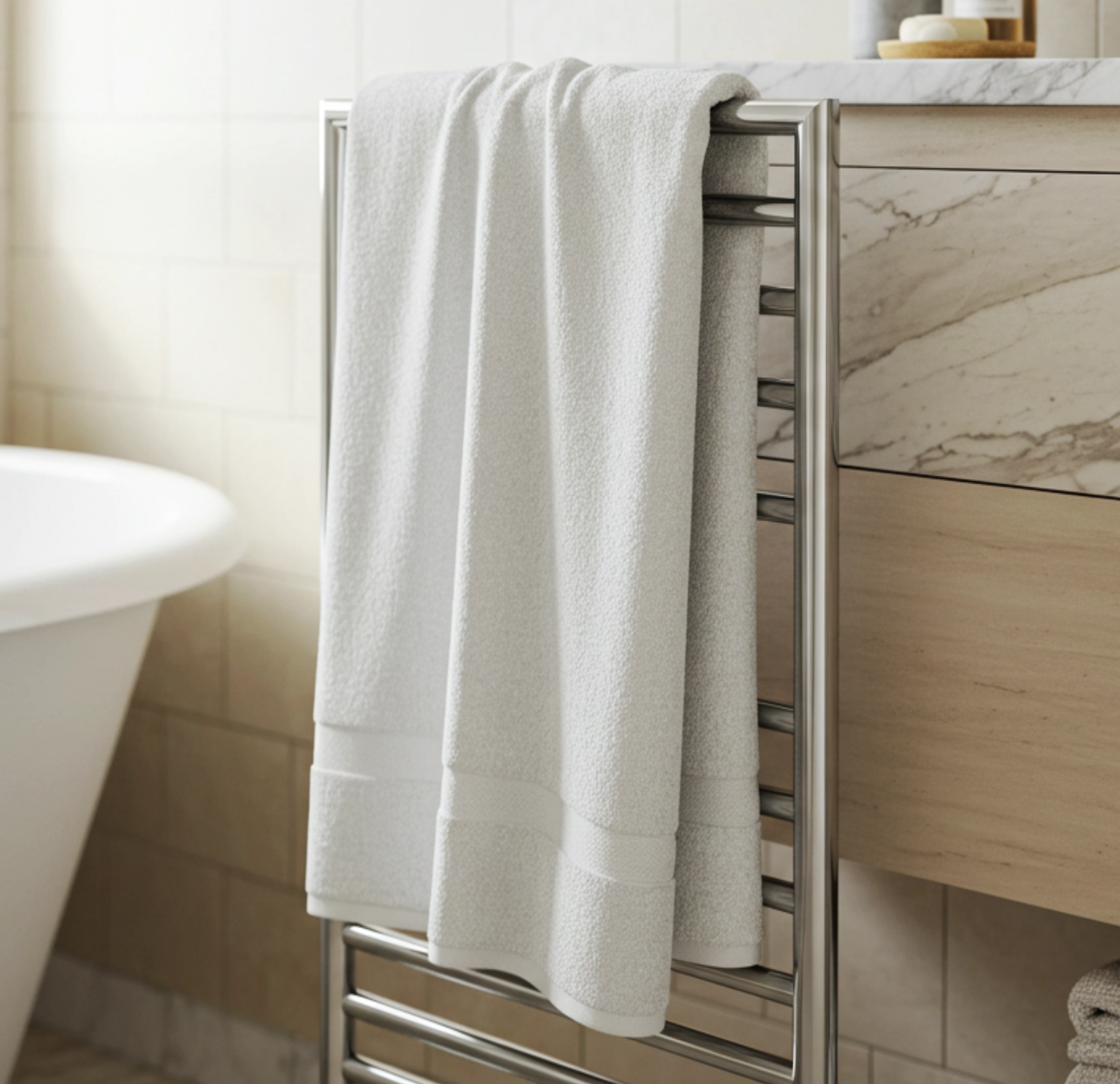 White towel on stainless steel rack